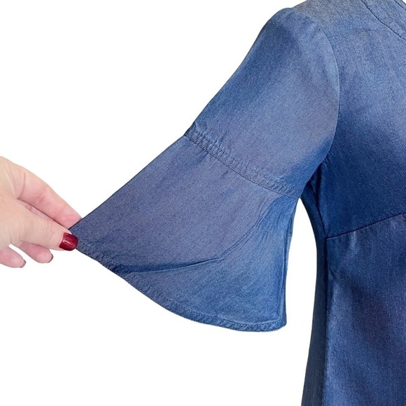 Ann Taylor Shift Dress Size XXS Petite NWT Notch Neck Short Sleeve Chambray Blue - Picture 4 of 10